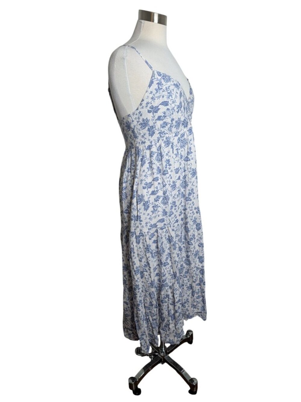 Becool Blue & White Floral Maxi Dress Smocked Back Lined Size Medium Coastal Cot - Picture 12 of 14